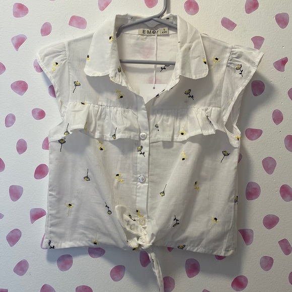 EMC Shirts & Tops Emc Girls White Button Down Top With Front Tie